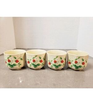 OMC Japan Vintage Strawberries Small Ceramic Cups Set Of 4